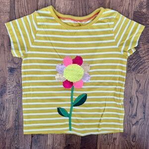 Mini Boden Striped Flip Sequin Applique Flower Shirt Girls Size 3-4